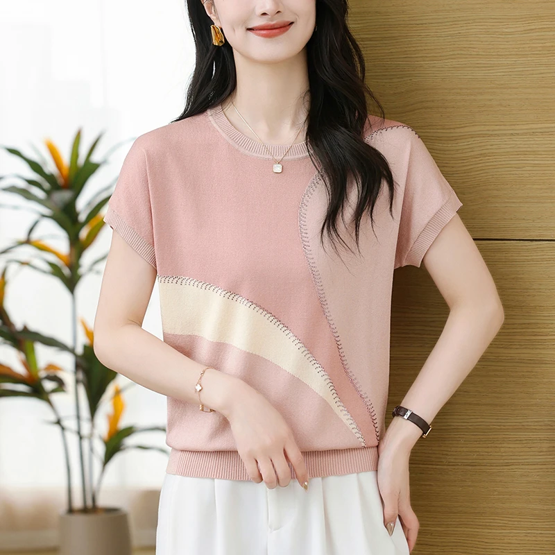 妈妈夏装短袖t恤中年女时尚薄款上衣中老年人夏季冰丝小衫洋气T恤