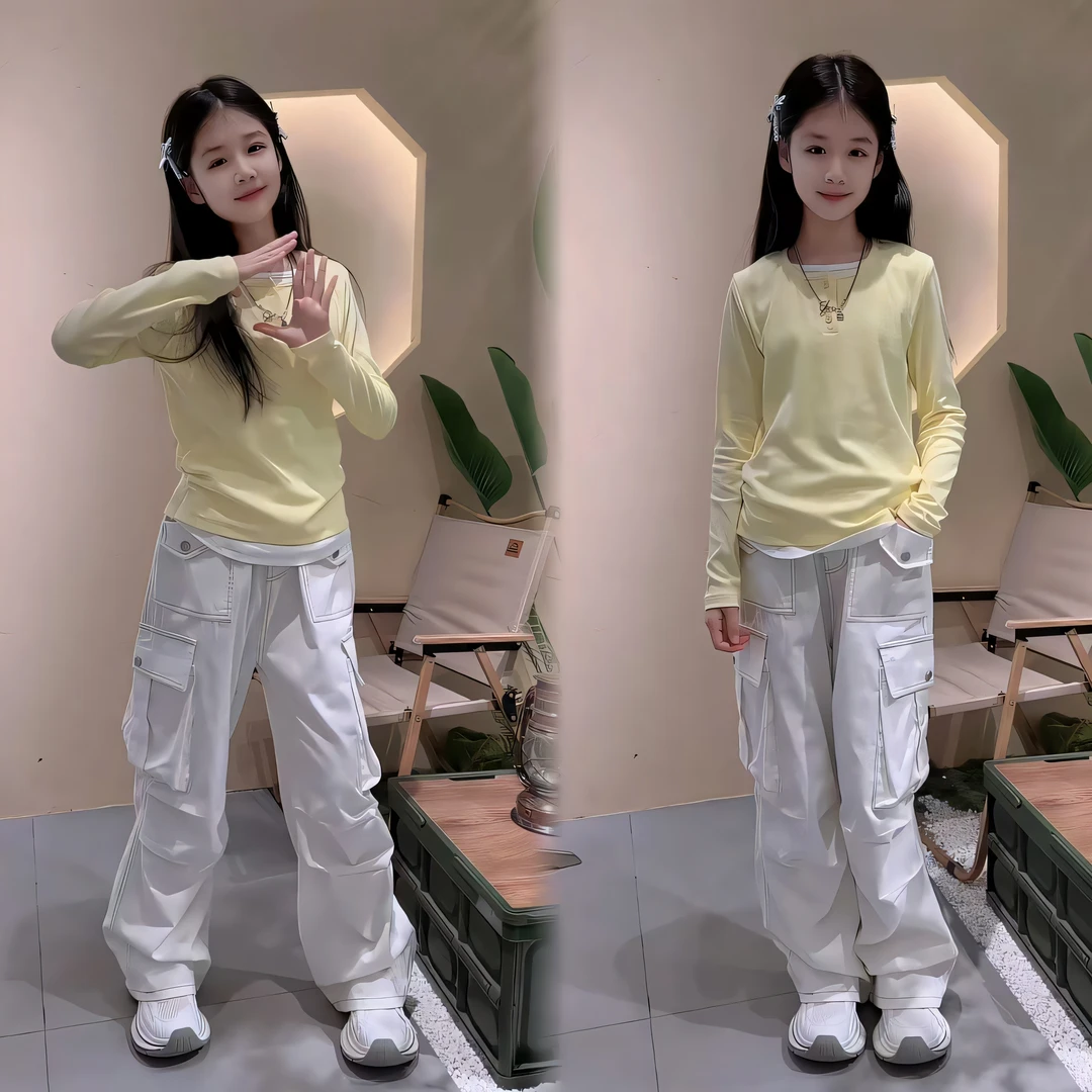 女童套装显瘦长袖白色高腰时尚休闲百搭宽松春秋运动打底阔腿束脚