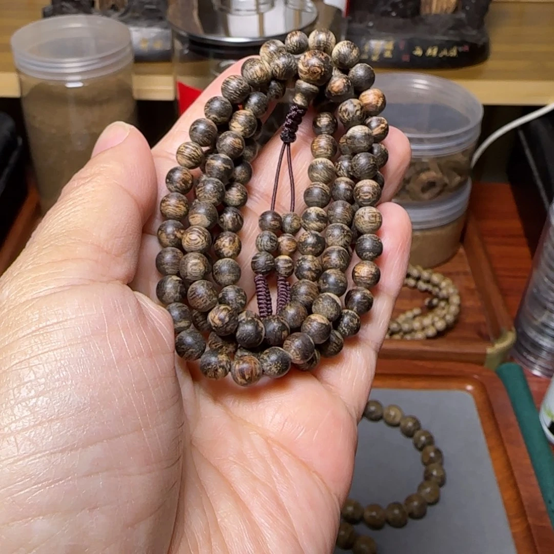 沉香手串达拉干老料沉水手串6.5mm108颗17.6克