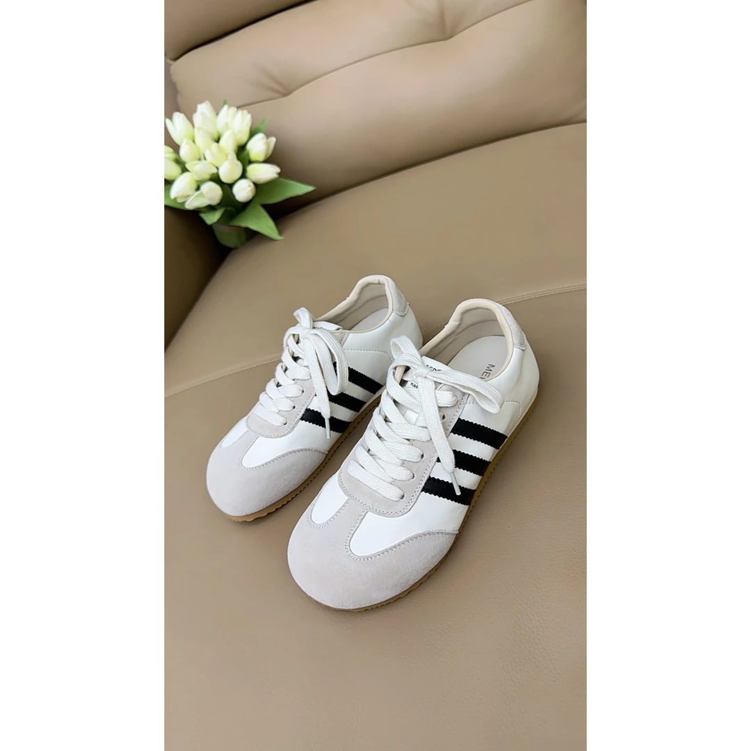 品牌原单夏季牛皮德训休闲鞋—【白黑】—6921