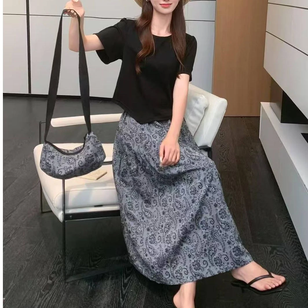 气质短袖印花半裙两件套ZBT33497衣长48半裙86