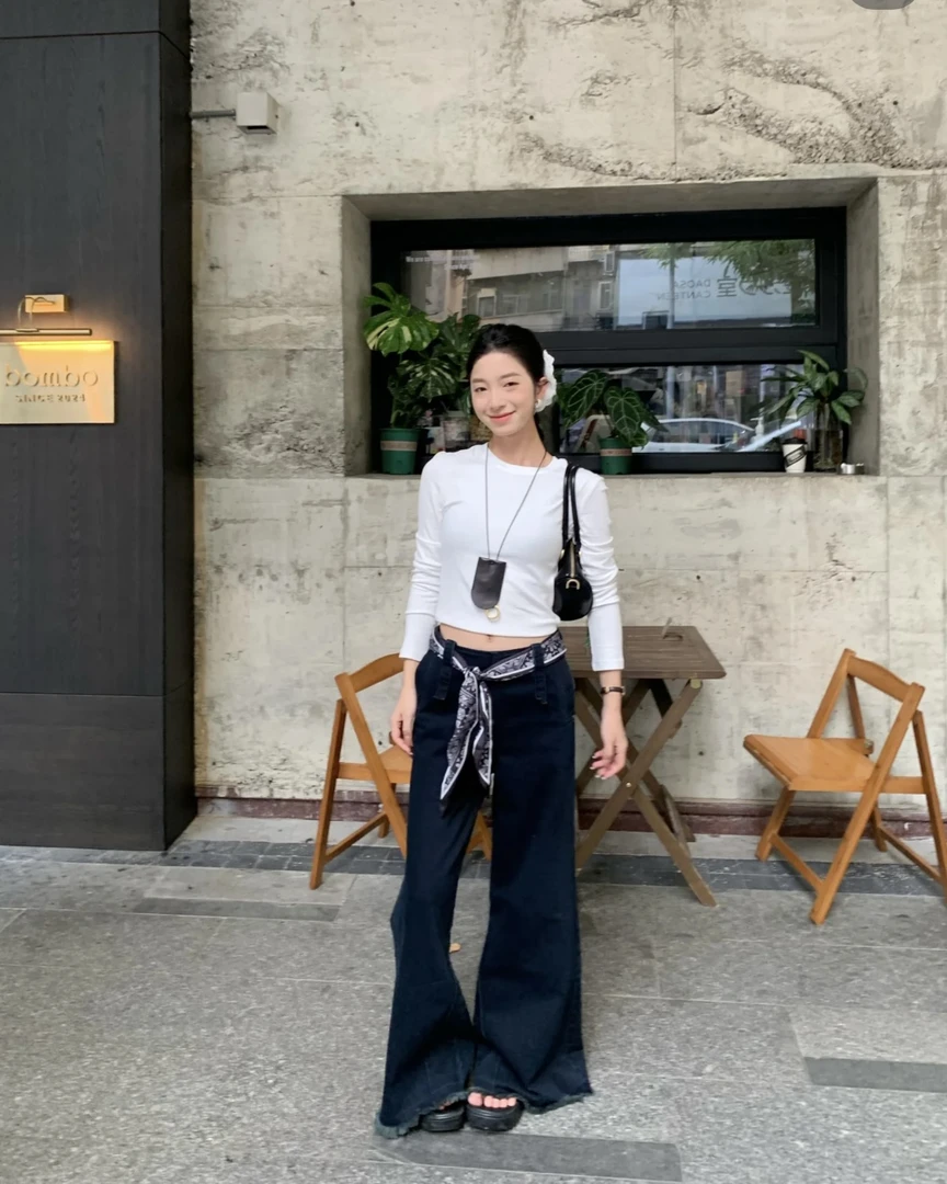林小野 长款春夏拖地牛仔裤