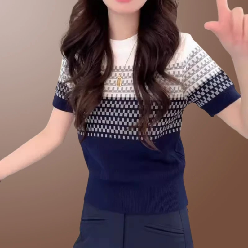 网红时尚炸街新款女装条纹针织短袖爆款2025夏季新款时髦气质上衣