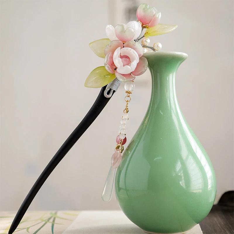 古风发簪汉服旗袍发饰气质简约黑檀木染香发簪