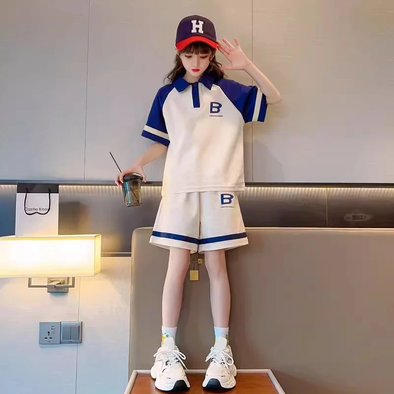 女童运动套装2025新款时髦儿童中大童短袖休闲纯棉夏装短裤两件套