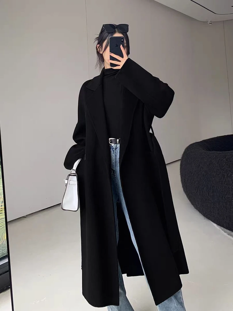 2025年冬季新款西装领双面羊绒大衣女中长款皮草外套