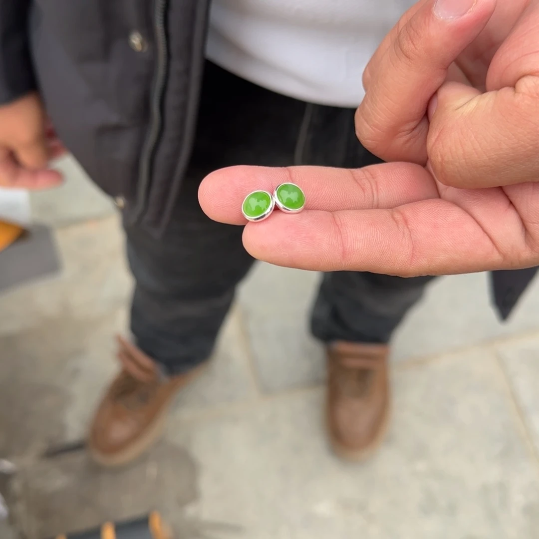 和田玉耳饰银S925镶嵌