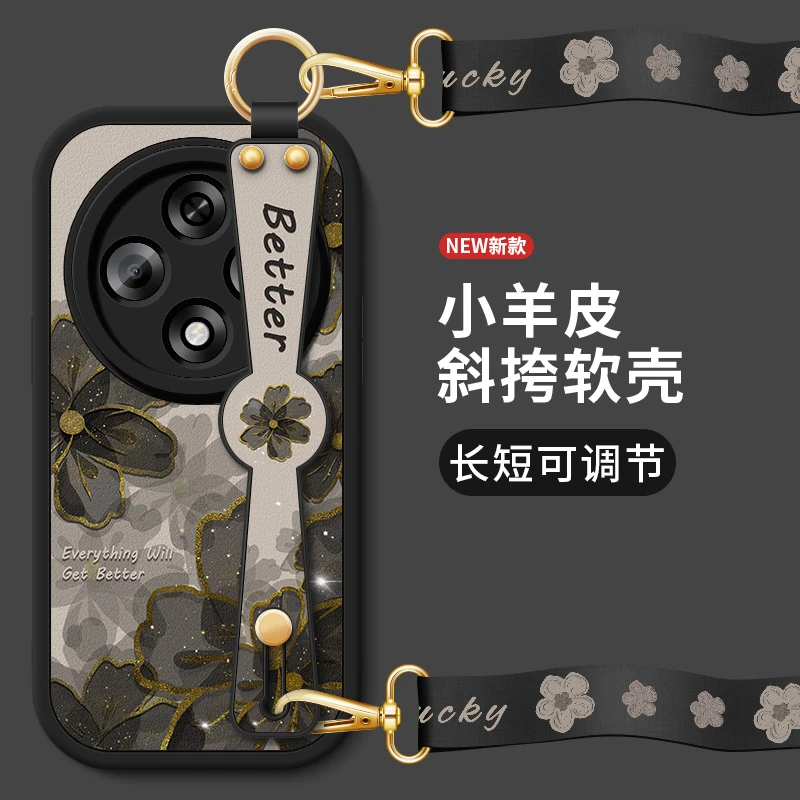 适用oppoa3x手机壳a3pro新款a3i女活力版小羊皮花朵斜跨腕带挂绳