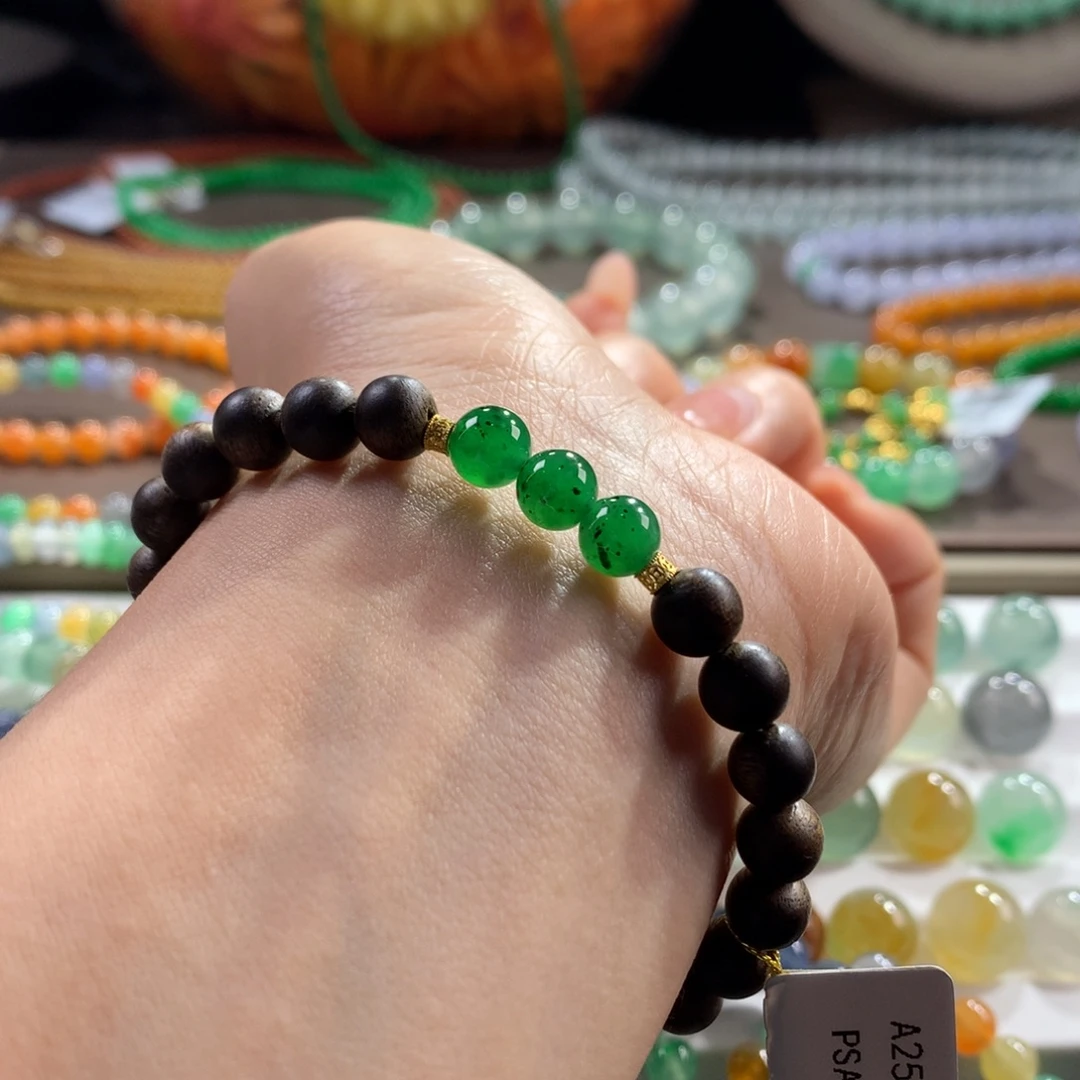 翡翠未镶嵌手链冰润辣色虎皮翠卡6.5