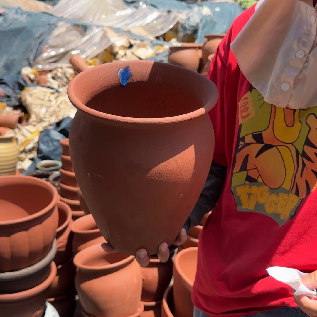 紫砂花盆口21高27宜兴紫砂瑕疵粘釉