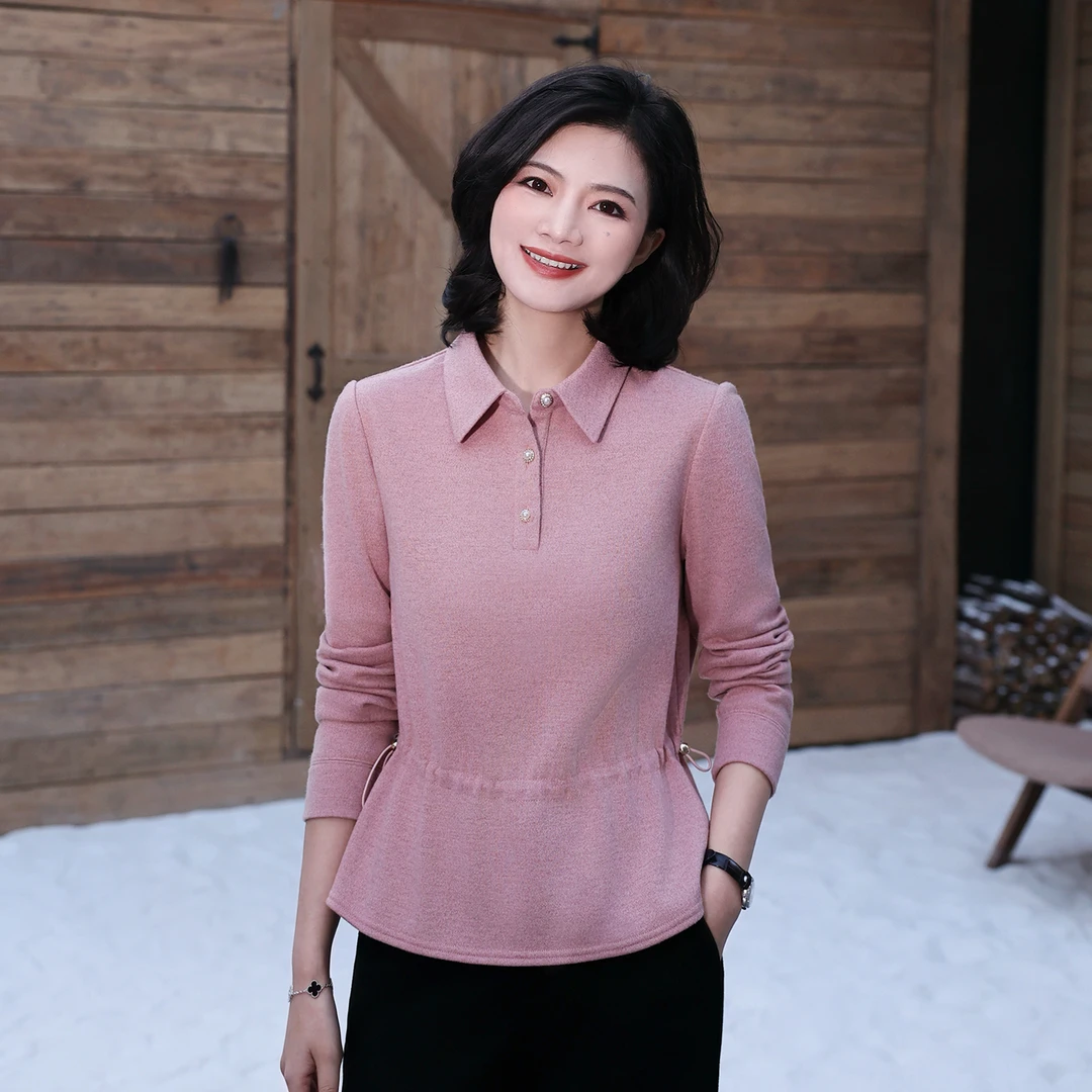 枫竺阿楠anan气质抽绳收腰翻领磨毛绒厚款长袖衬衫女秋冬叠穿衬衣