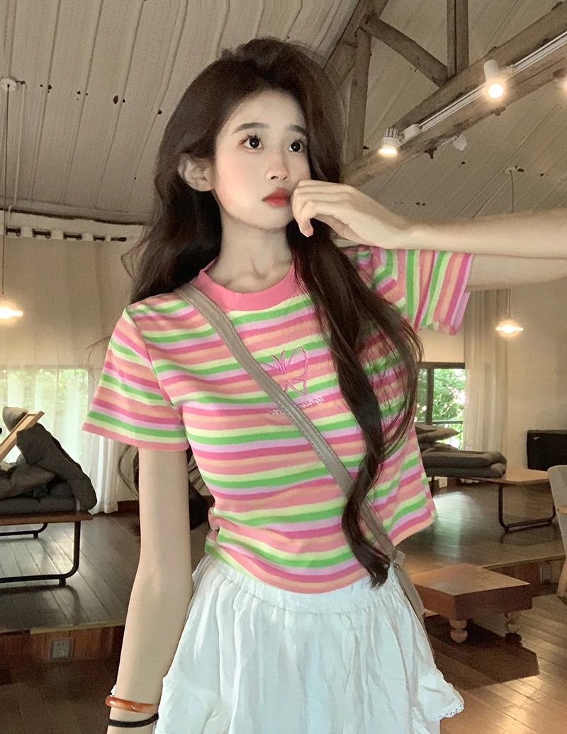 【原101-199号编码，断码，不要备注】夏季短款修身显瘦设计感T恤上衣