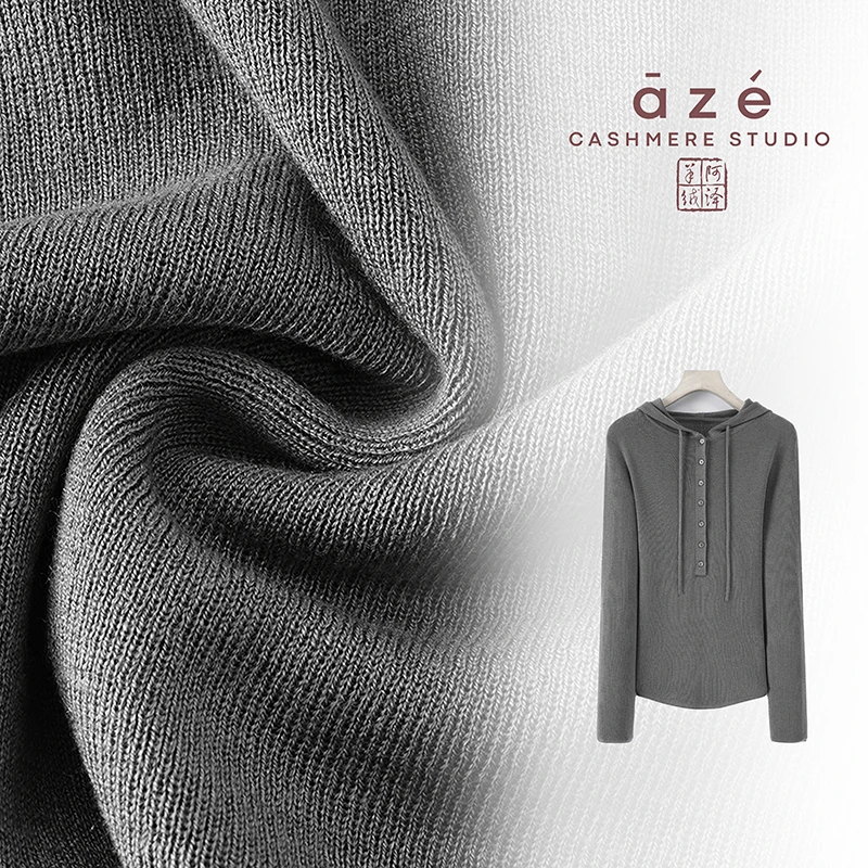 长袖连帽针织衫上衣时尚韩版短款宽松运动修身灰色显瘦WH-24256