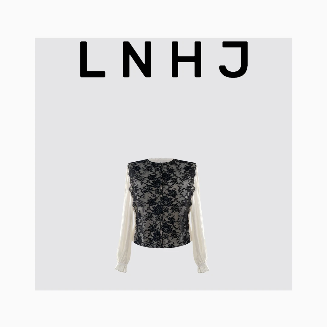 LNHJ【兰笺】设计感时尚精致蕾丝圆领长袖衬衫