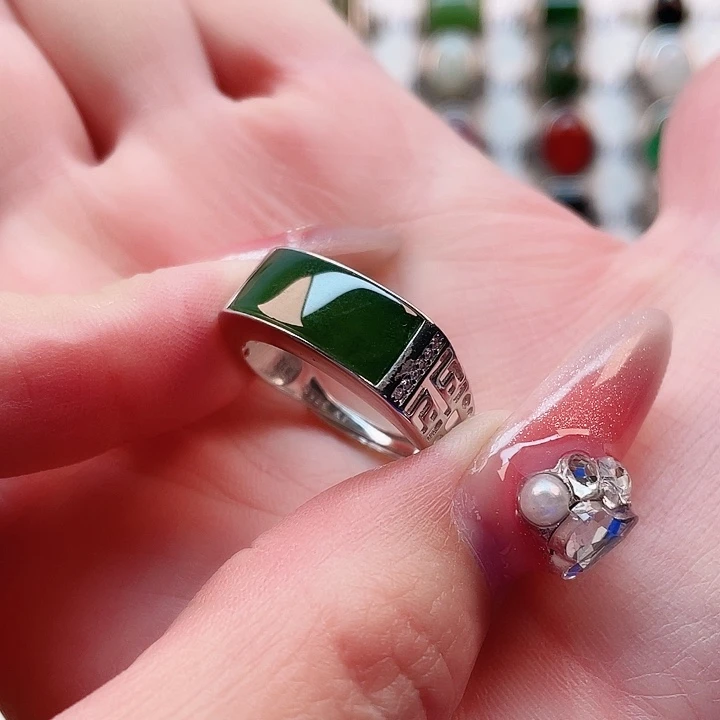 和田玉戒指银S925镶嵌