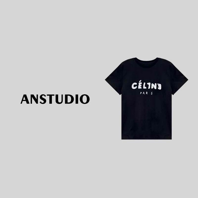 ANNI·【描边钉珠】夏季休闲百搭时尚圆领T恤黑色
