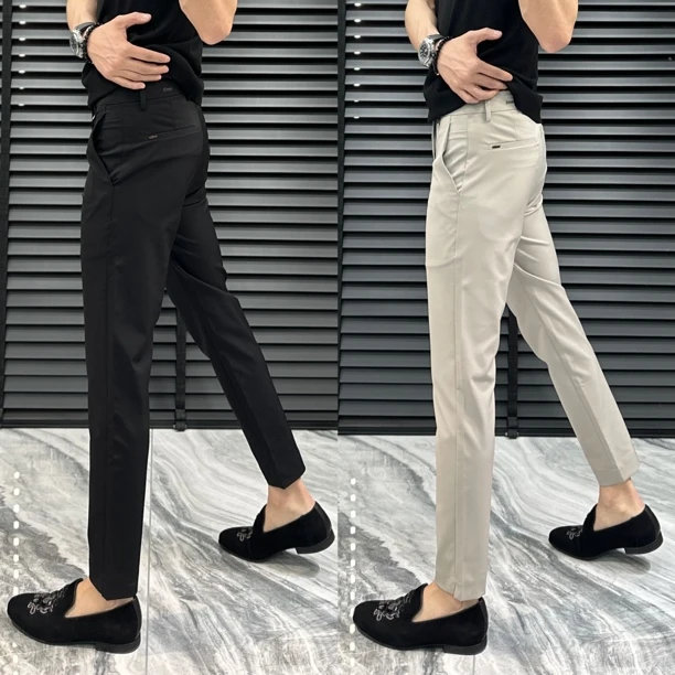 夏季九分开衩小脚裤潮薄款休闲裤韩版男士极简风泰式