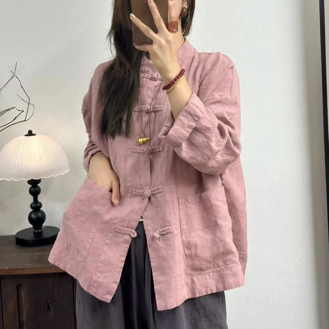 苏歆纺 设计款亚麻开襟盘扣中国风复古上衣MQ7206