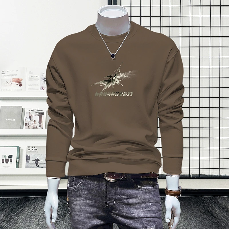 秋冬季25年上新男士长袖卫衣修身款百搭时尚简约个性潮流打底5282