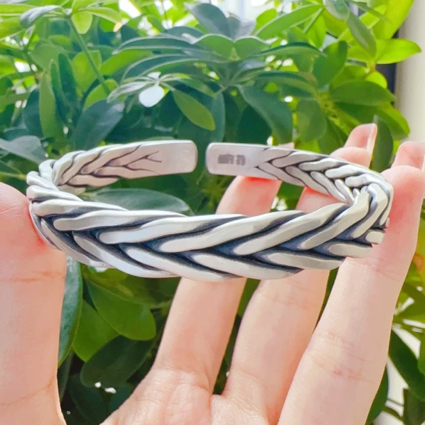 足银银制品 足银999 做旧编织手镯（特殊定制不支持退货）