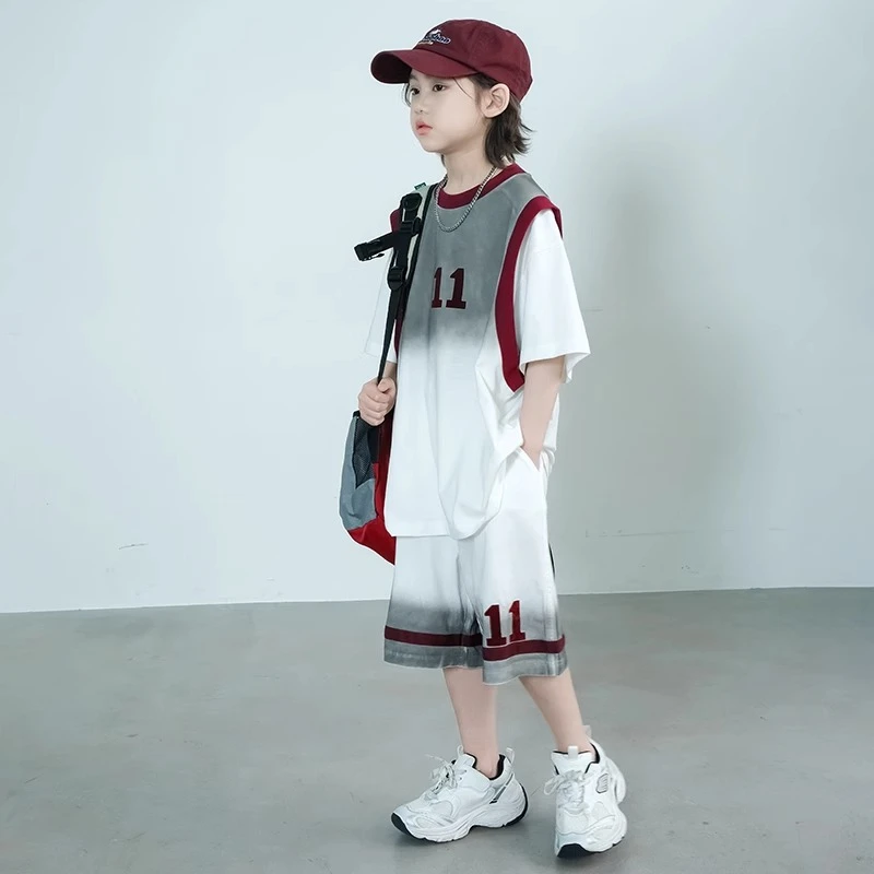 MK&UR.BV男童夏装运动套装2025新款中大童装薄款夏季两件套潮酷