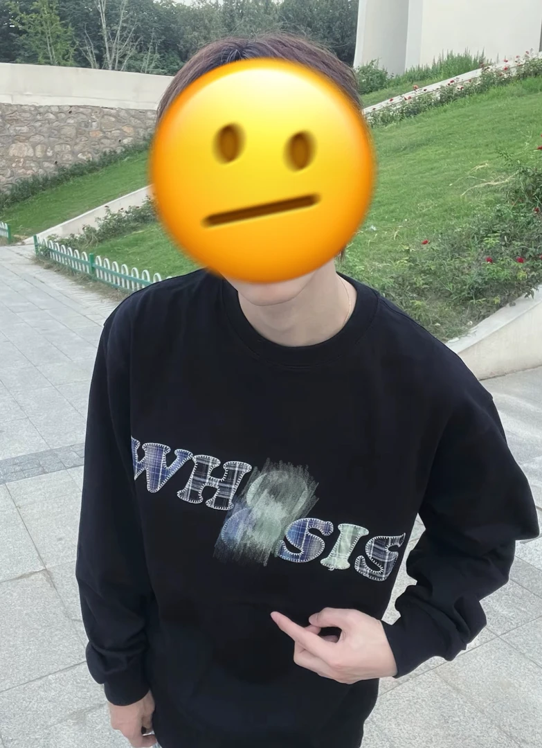 W+格子贴布刺绣 男女同款长袖T恤