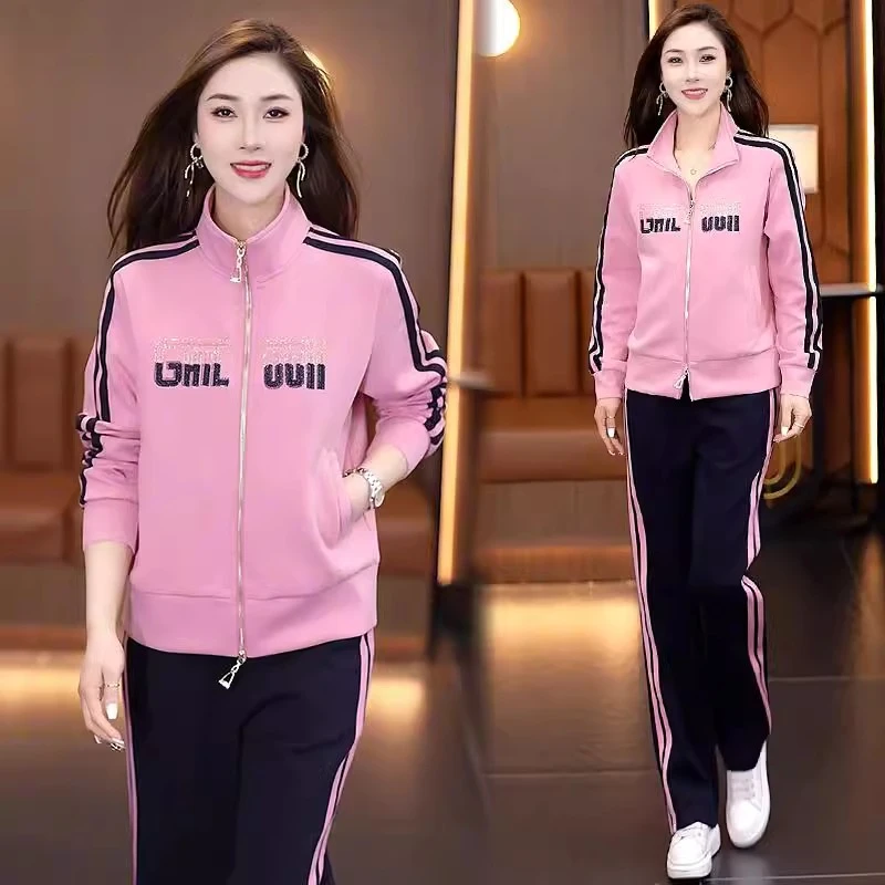 休闲运动套装女2025春季新款洋气显瘦立领开衫卫衣阔腿裤两件套潮