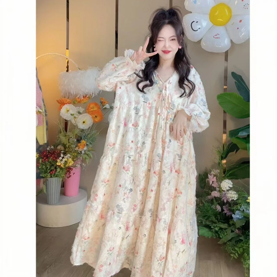 燃冉【馥郁花香】春季法式甜美碎花连衣裙宽松长款温柔气质长裙