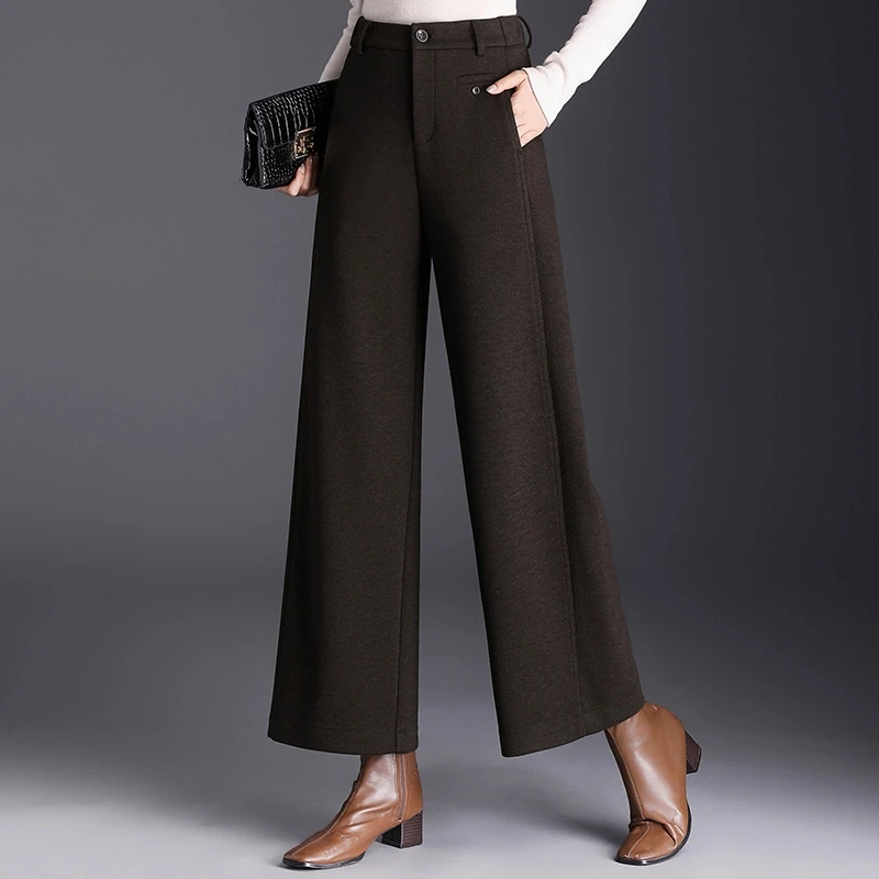 厚款羊毛呢阔腿裤女秋冬季显瘦洋气九分裤厚款垂感休闲通勤女裤子