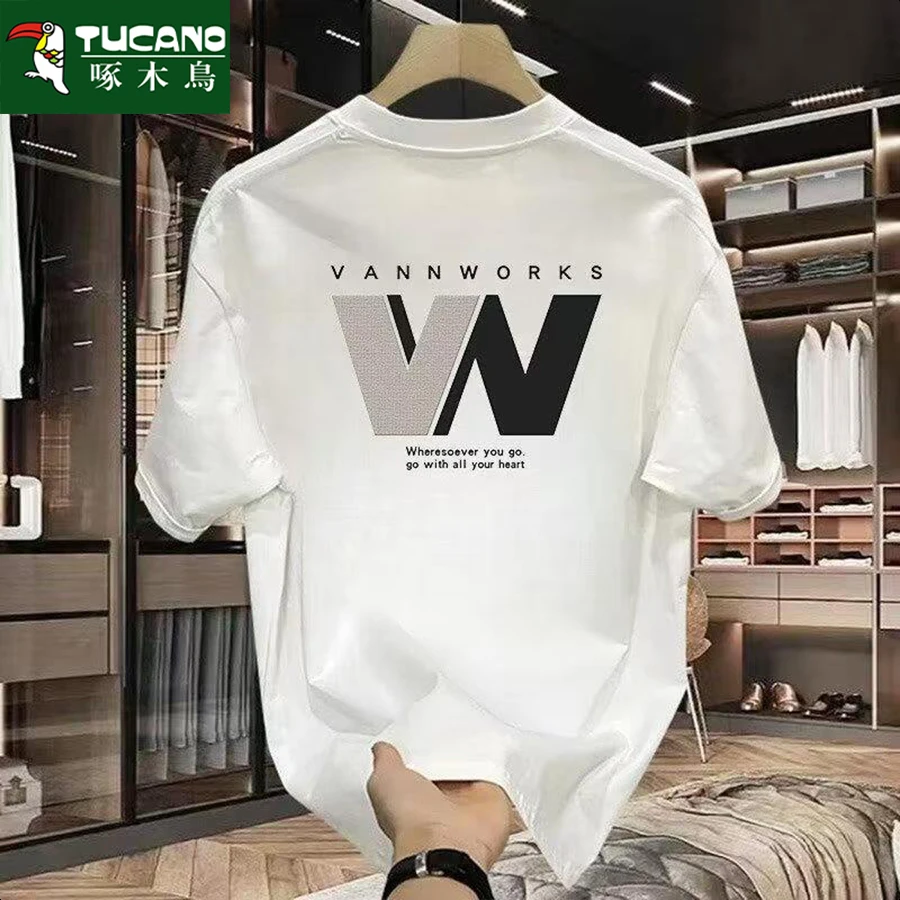 啄木鸟重磅纯棉潮牌美T痞帅摇滚个性印花男夏季圆领宽松休闲短袖