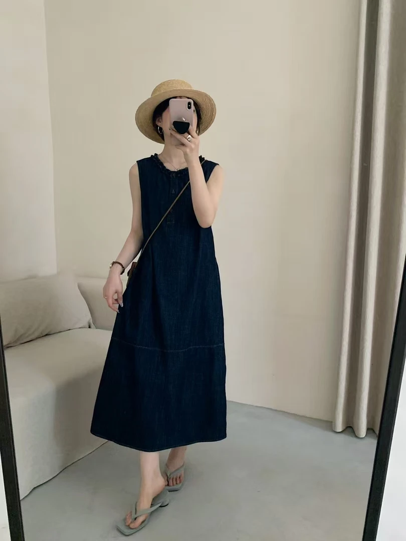 2025夏新款100%棉原创设计款高级感时尚宽松气质显瘦牛仔连衣裙