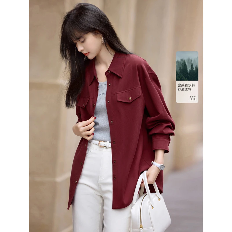 沫晗依美2025秋季新款舒适简约宽松百搭休闲衬衫式设计感外套女士