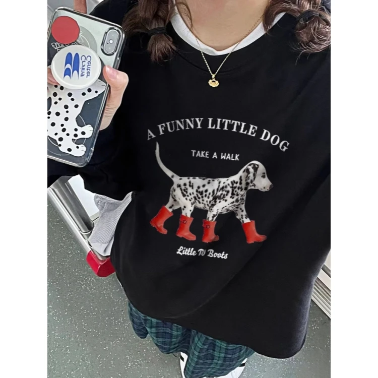 凯颂特大码300斤美式潮流个性斑点狗卫衣男女秋冬宽松百搭打底衫