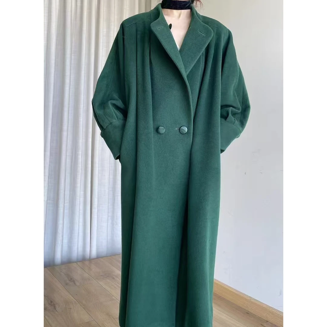 古着vintage大衣 羊绒双面百搭气质时尚复古宽松毛呢中长款双面呢