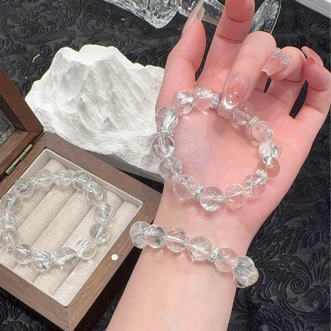 【一日之雅】天然水晶白阿赛手串女生2025新款显白温柔手链