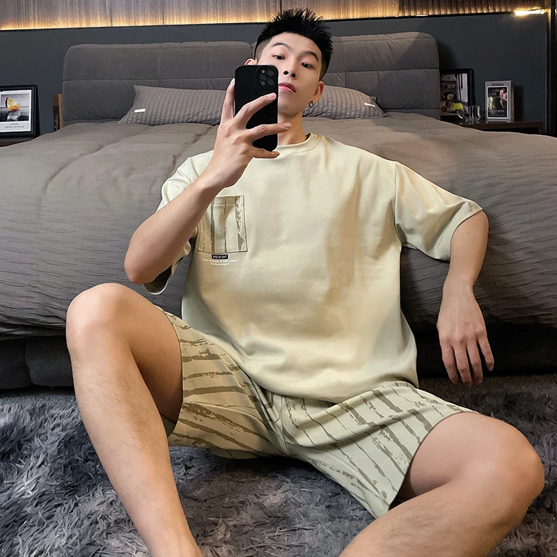 2025新款男士睡衣高颜值可外穿春夏季舒适大码短袖学生家居服套装