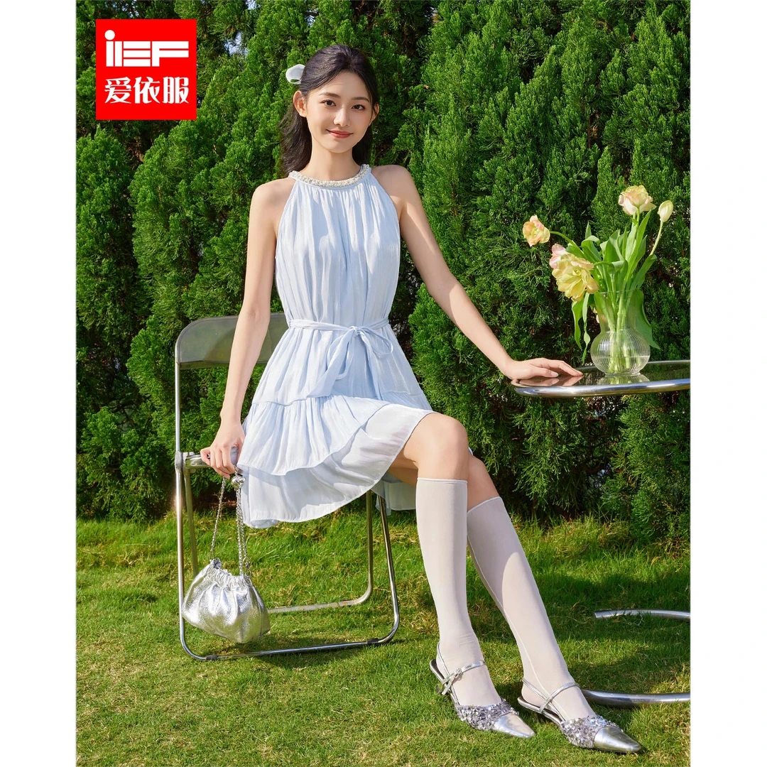 IEF/爱依服2025夏季新款名媛淑女千金风通勤显瘦长上衣裙流光风