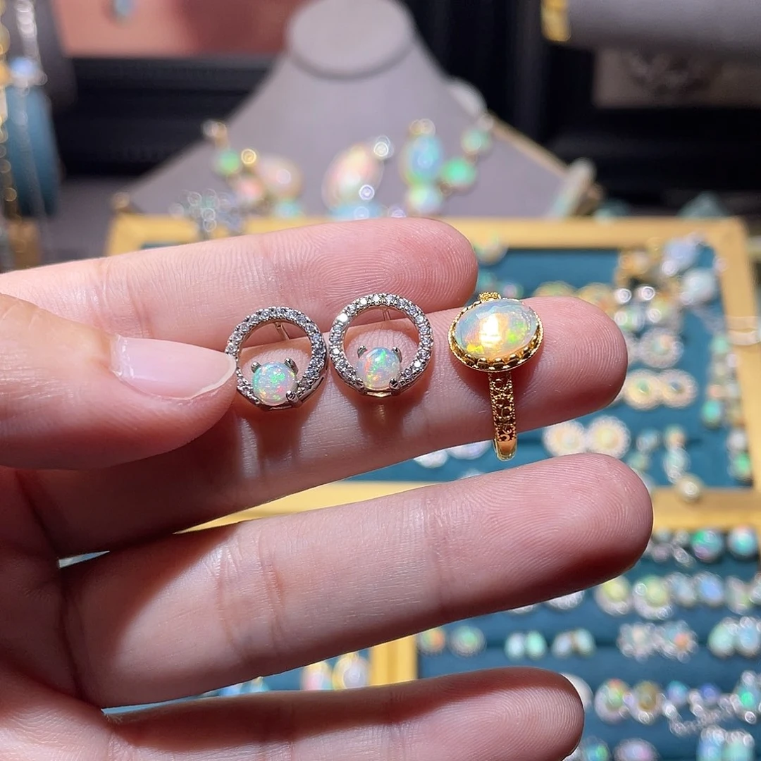 银S925镶嵌欧泊耳钉）沐*