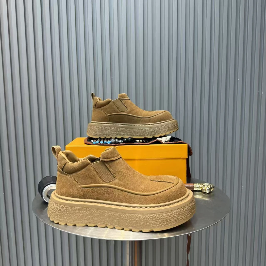 秋冬新款圆头厚底一脚蹬保暖软底百搭潮流低帮休闲男鞋秋季潮鞋