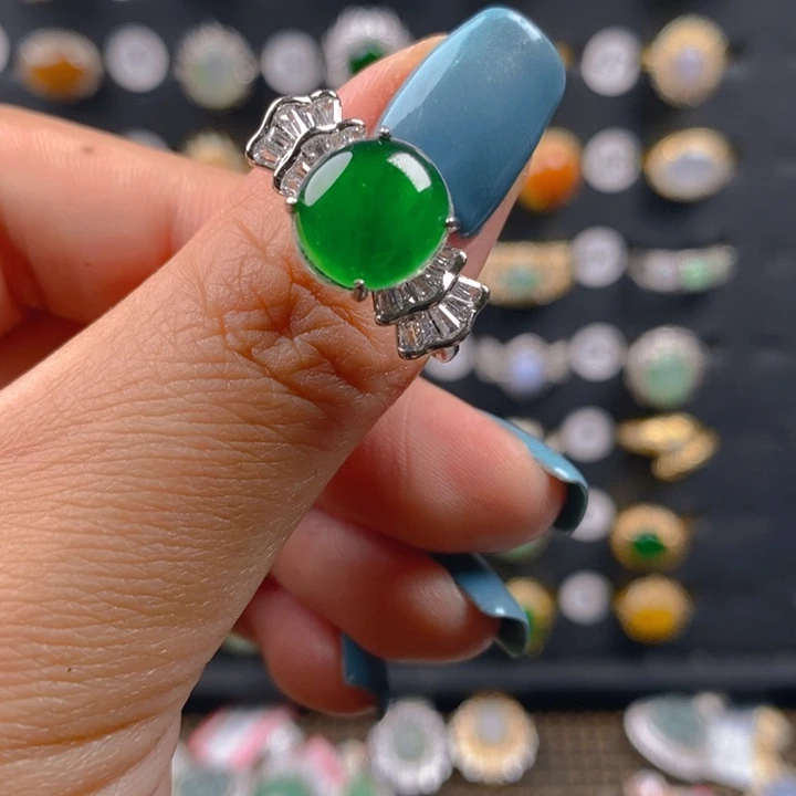 翡翠戒指银S925镶嵌@****䒢天然翡翠戒指未镶嵌