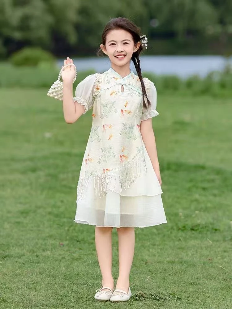 新中式-米【玉-锦鲤-汉元素连衣裙】2025新款童新款仙公主裙