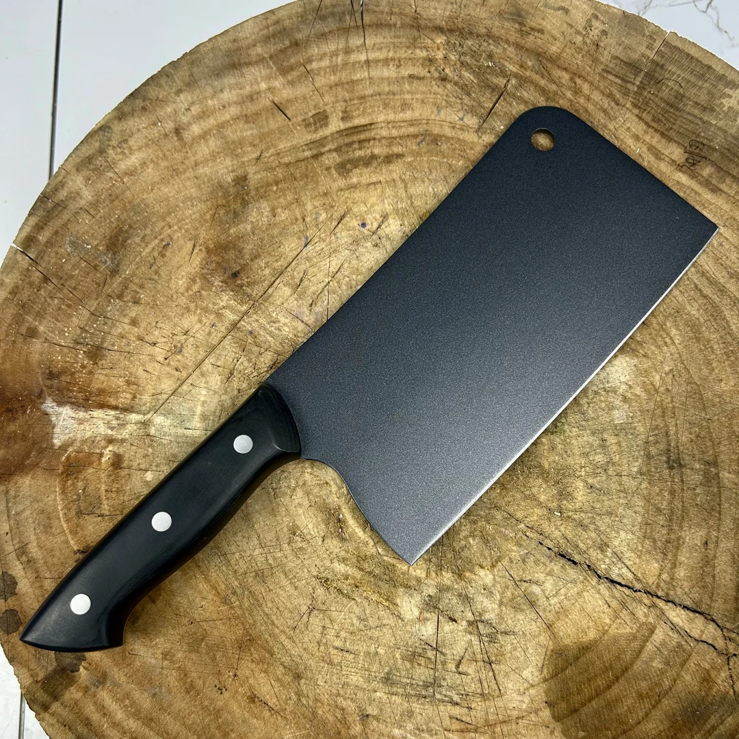 钨合金高碳钢中式斩切刀两用家用斩骨刀厨房用65±2HRC黑彩木刀柄