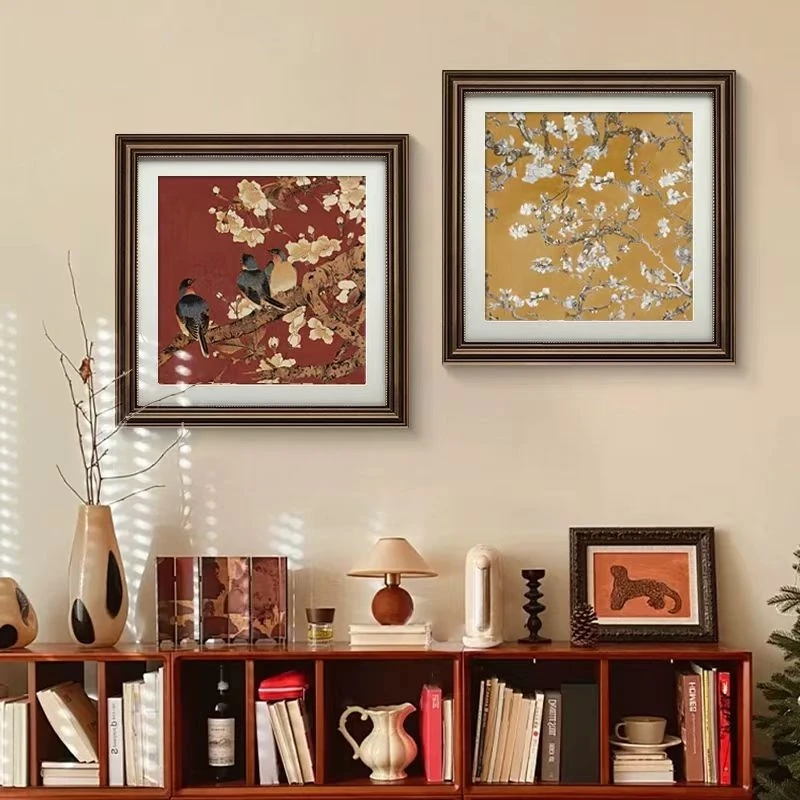 喜上眉梢中古风餐厅装饰画床头背景墙挂画美式复古油画卧室壁画