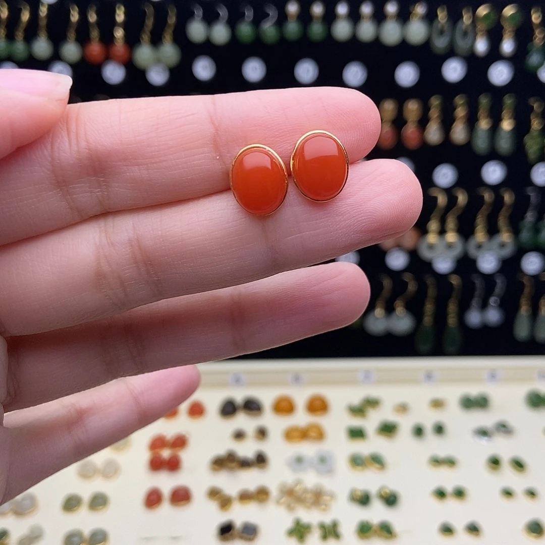 和田玉银S925镶嵌耳饰