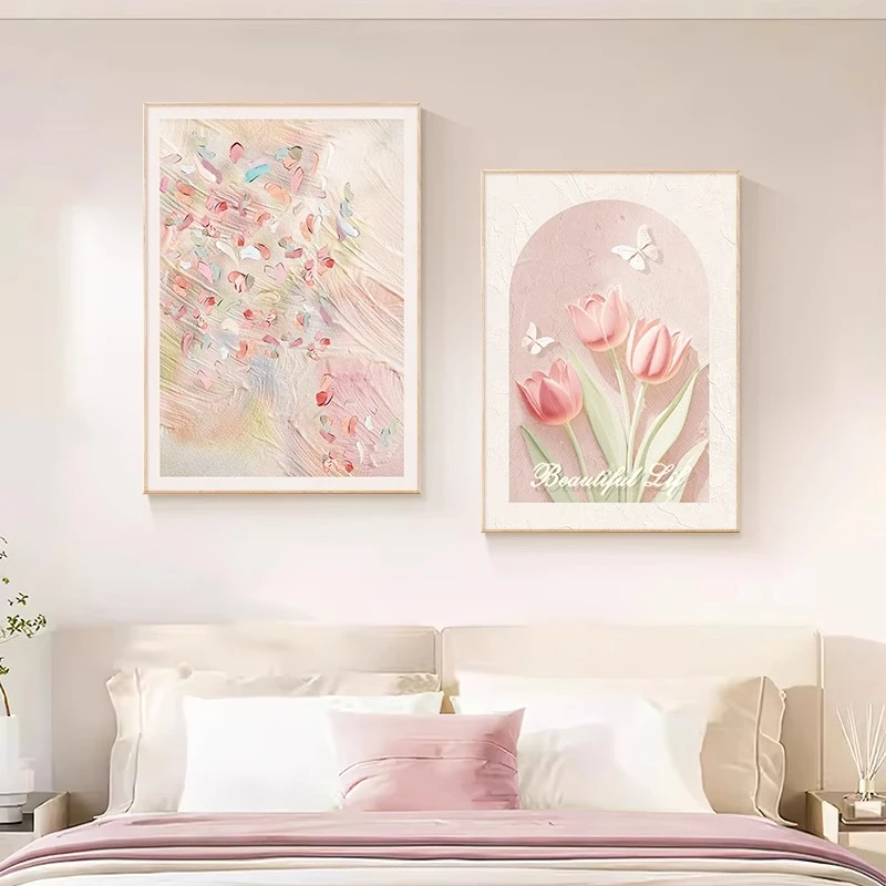 奶油风郁金香挂画温馨简约床头壁画主卧房间装饰画客厅背景墙挂画