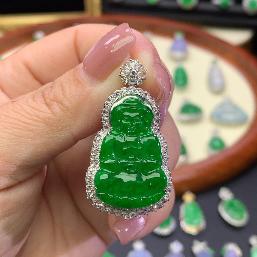 翡翠18K金镶嵌吊坠(不含链)