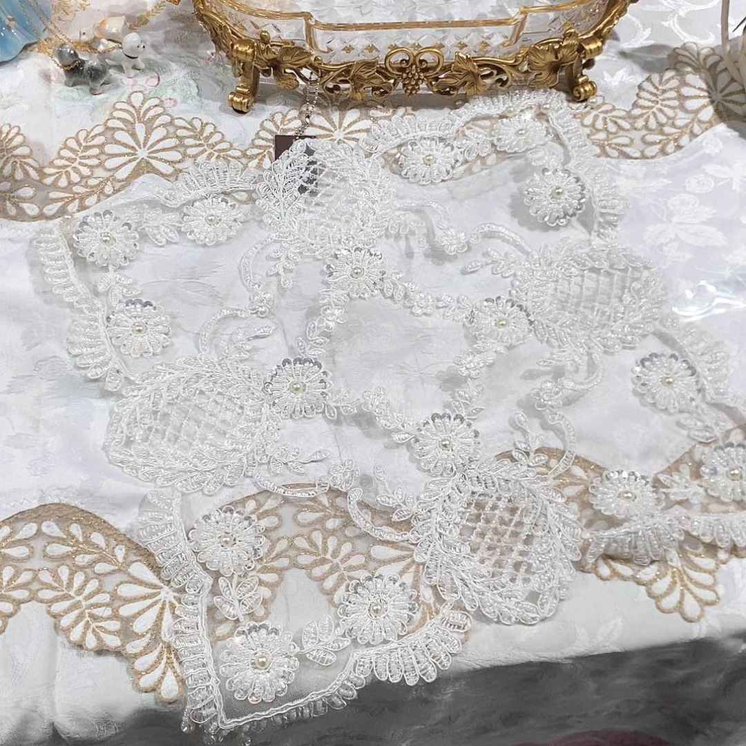 摆件重工手工刺绣蕾丝桌布盖布