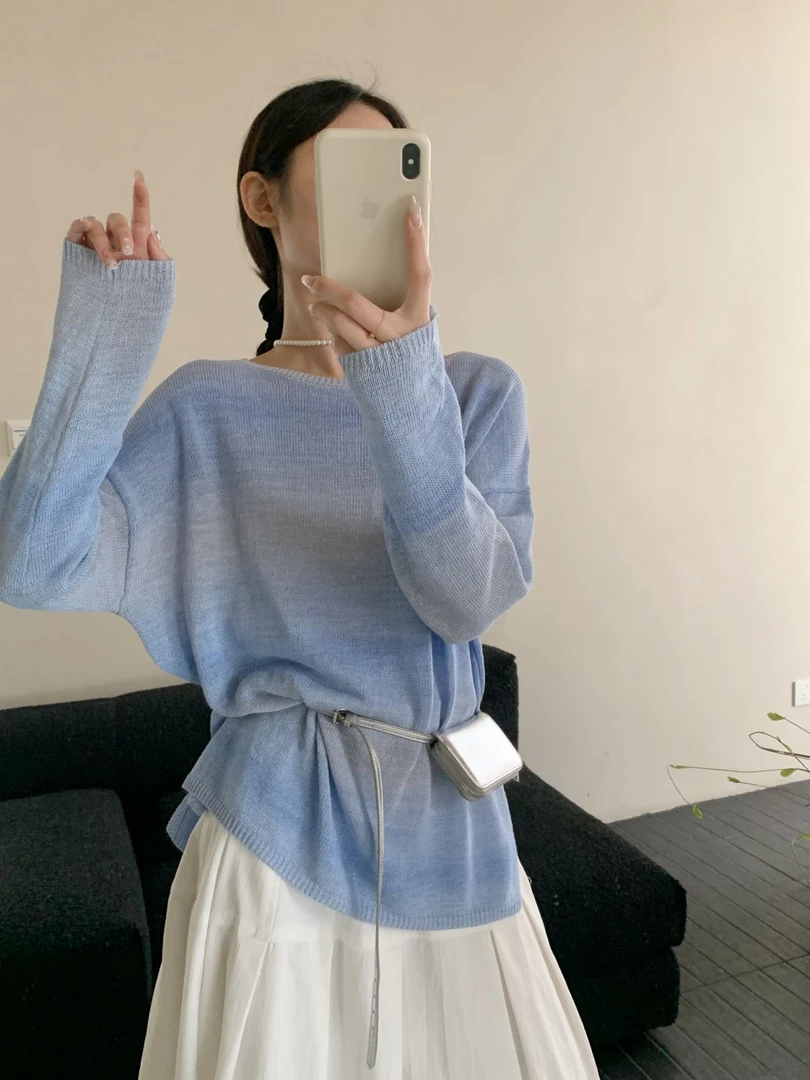【素简.670179】春款上新进口和纸渐变一字领红人上新针织衫