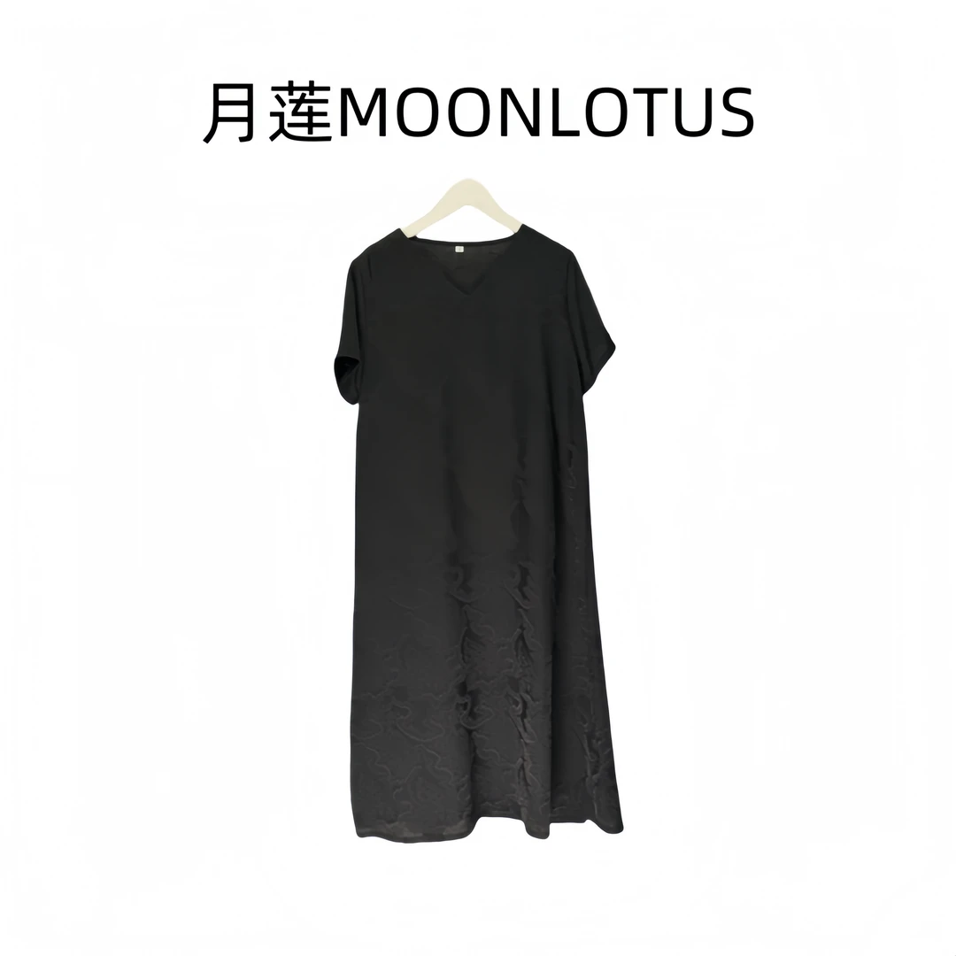 G518夏季新中式夏季黑色连衣裙女装国风显瘦连衣裙印花