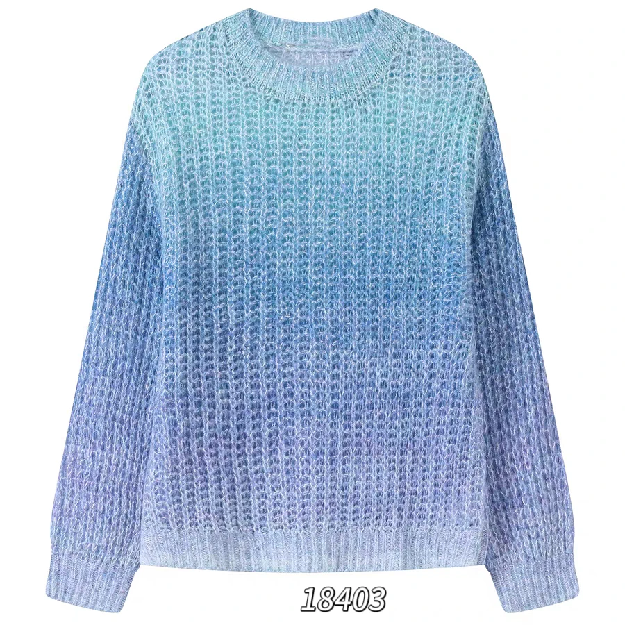 18403（部分无水洗唛介意慎拍）WANGDAN圆领匀染镂空长袖针织衫